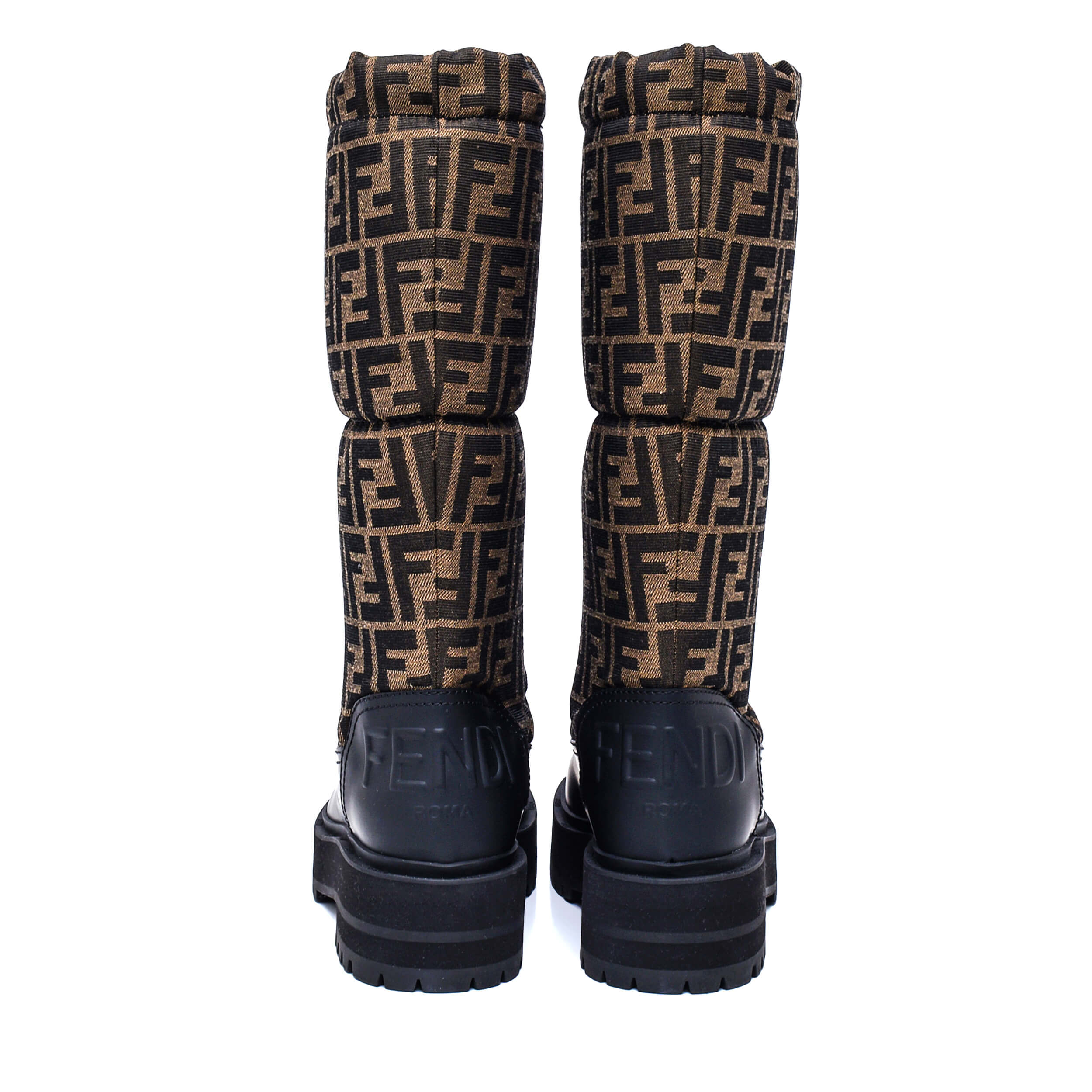 Fendi - Brown & Black Signature FF Monogram Padded Boots / 38